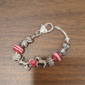 8-inich Horse Silver Charm Bracelet with Red Accents